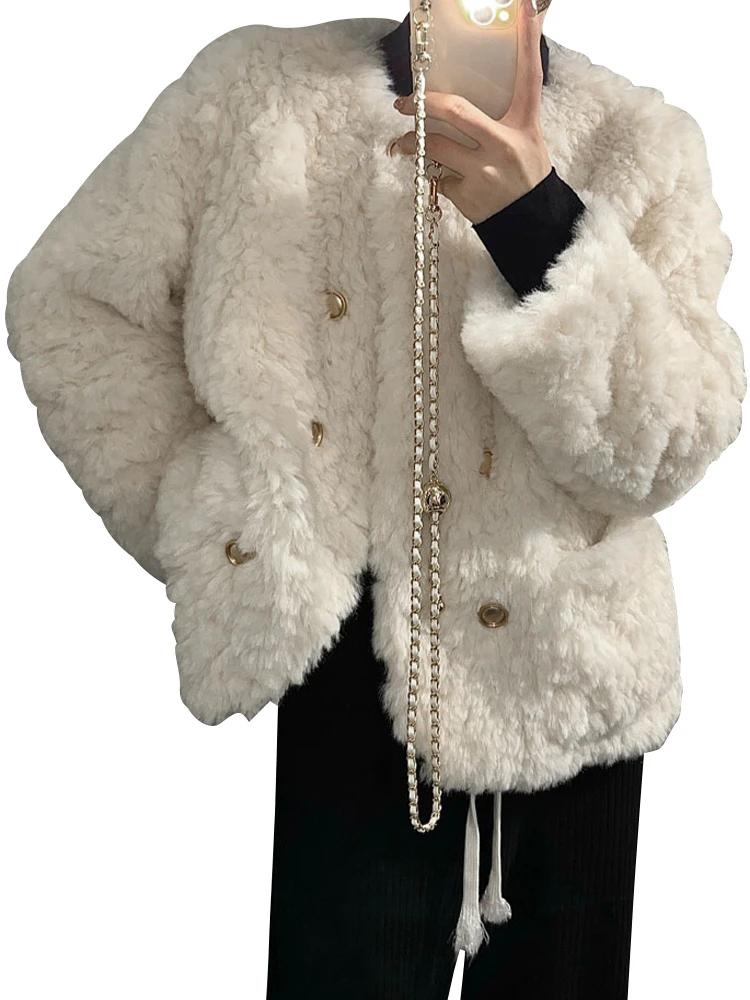 เสื้อโค้ทขนแกะผู้หญิงสไตล์เกาหลี ทรงหลวม ใส่สบาย รุ่นใหม่ล่าสุดสำหรับฤดูใบไม้ร่วงและฤดูหนาว คุณภาพสูง