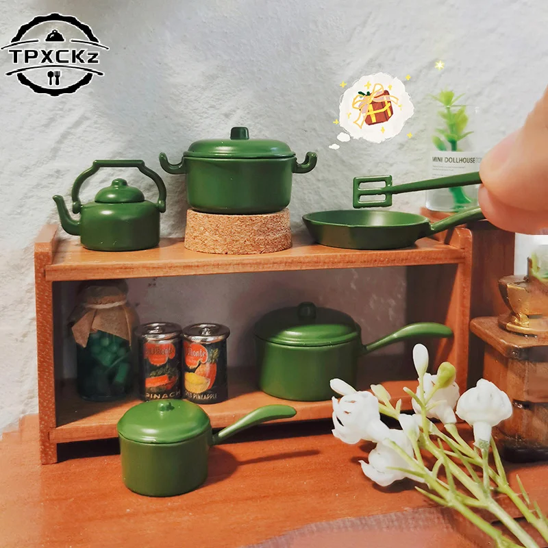 Casa de muñecas en miniatura, sartén, pala, hervidor, juego 1:12, utensilios de cocina para muñecas, decoración de artículos de cocina, accesorios de construcción de microescena