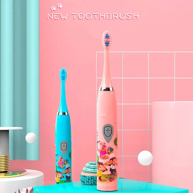 Children Sonic Electric Toothbrush IPX7 Waterproof Colorful Cartoon For Kid Use Soft Bristle Replaceable With Tooth Brush Heads