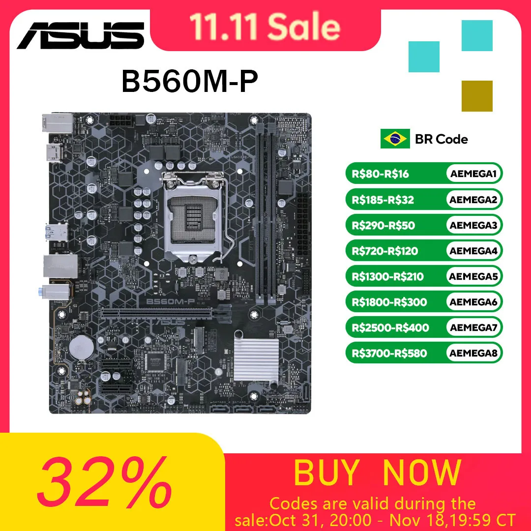 ASUS B560M-P Motherboard intel B560 LGA1200 DDR4 M.2 support Core i3-10100F Core i3-10300 Core i5-11500 Core i7-10700 cpu