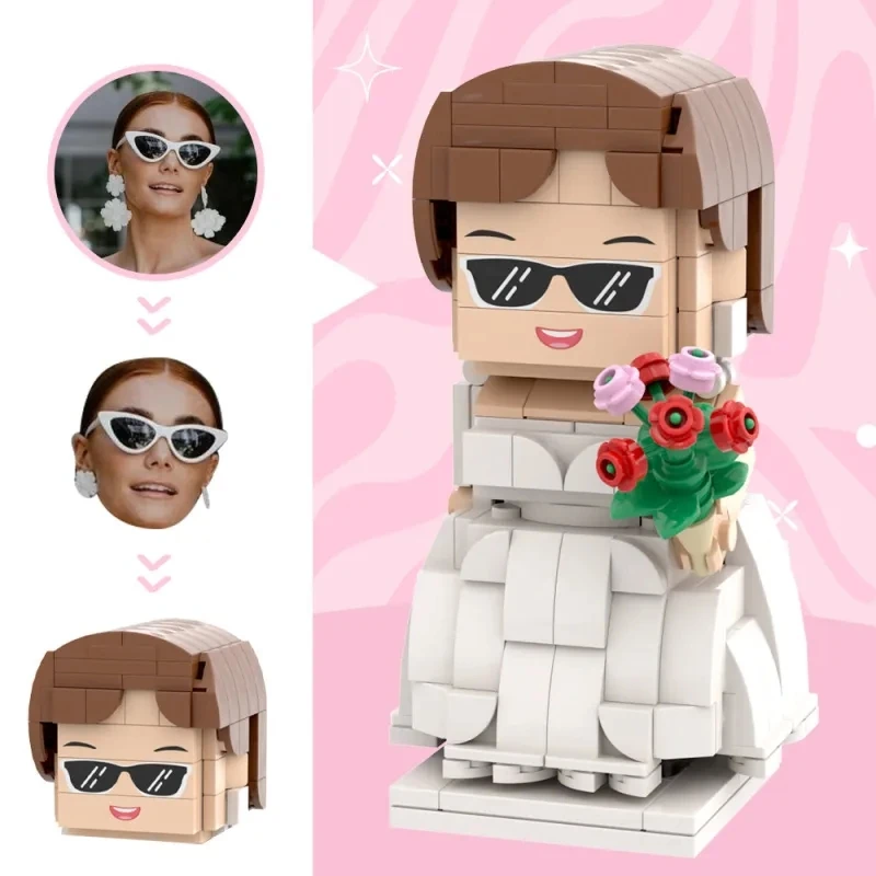 

Crazy Good Looking Wedding Dress With A bouquet For Wife Custom Head Brick Figures Personalized Brick Figures Small Particle