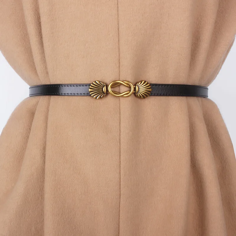 

Adjustable leather thin belt, women's minimalist versatile, dress, belt, sweater, decorated with straps, metal buckles, waist cl