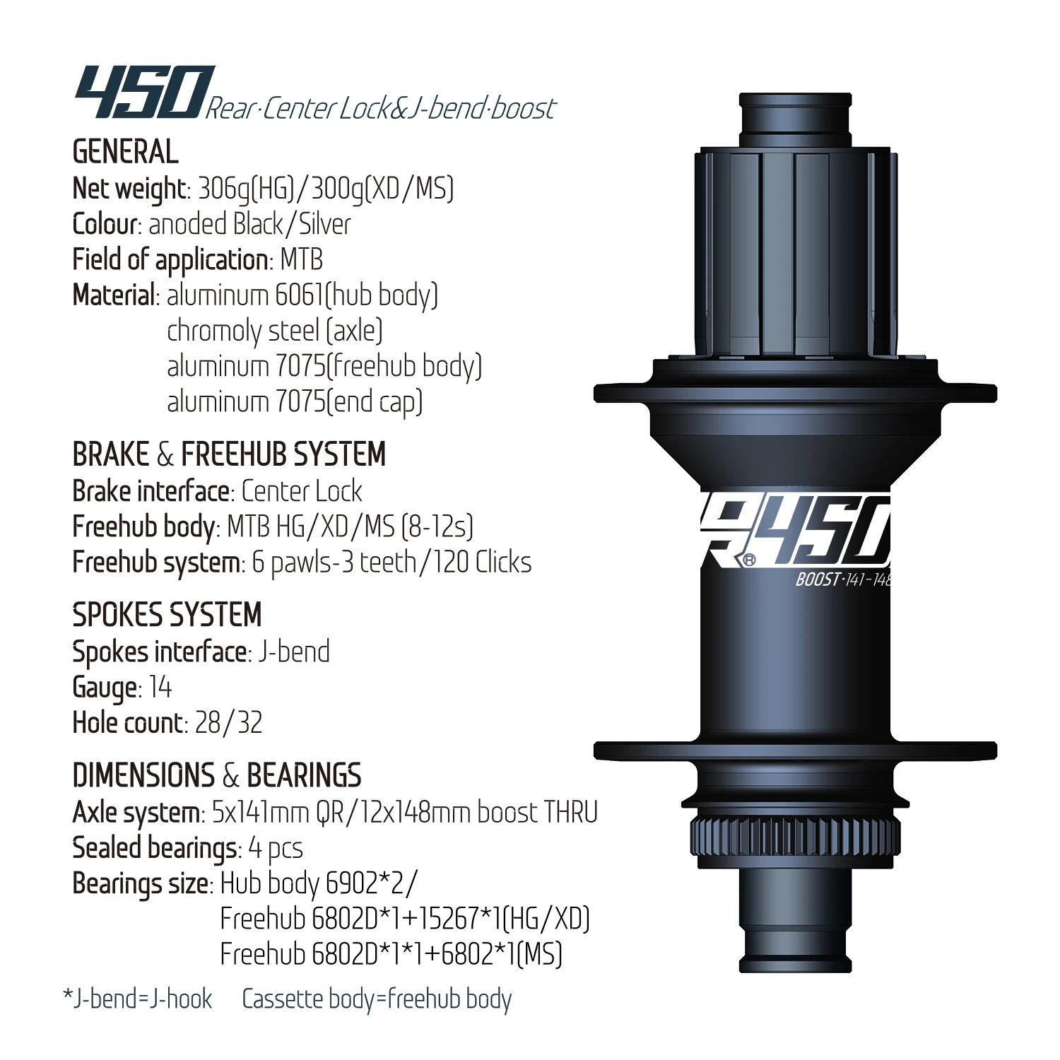 Koozer 450 Center Lock J-Bend Boost Hinterradnabe HG XD MS 8-12s 32 Loch Cr-Mo Stahlachse 5x141mm 12x148 Fahrradteile MTB Fahrradnaben – Detail 8