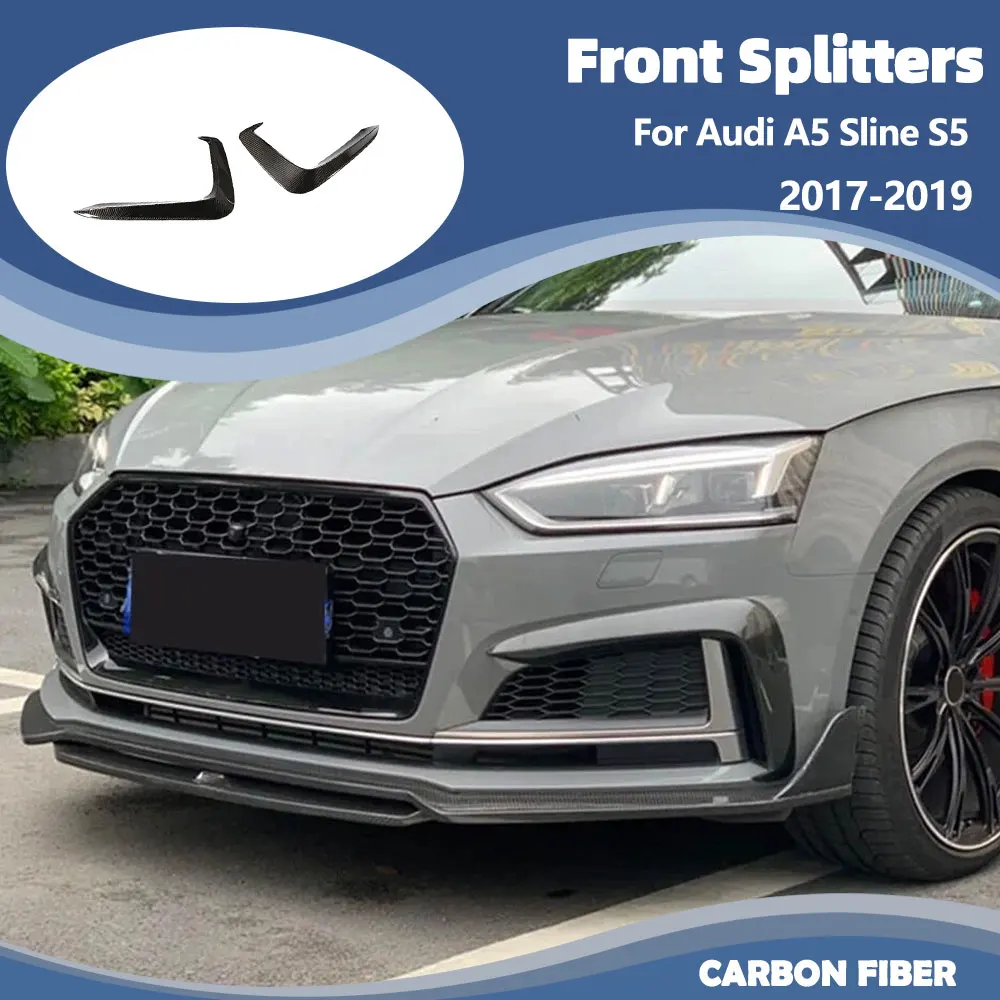 

Car Front Bumper Splitters Trim for Audi A5 Sline S5 2017-2019 Front Fins Canards Blades Carbon Fiber / FRP Black