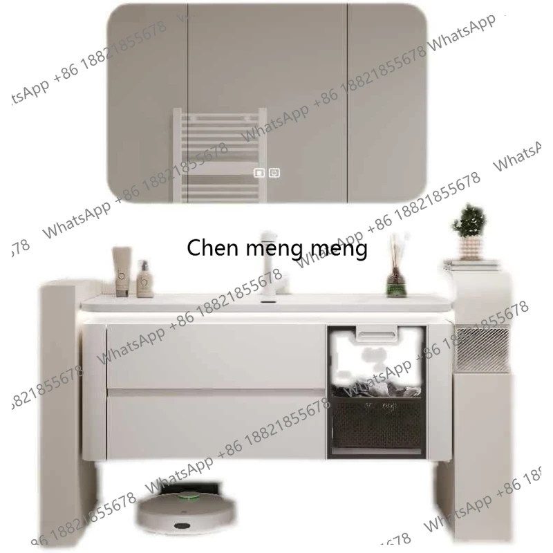 

Cream-style Storage Bathroom Cabinets Rubber Wood Ceramic Integrated Basin Bathroom Cabinets Washbasin Furnitur