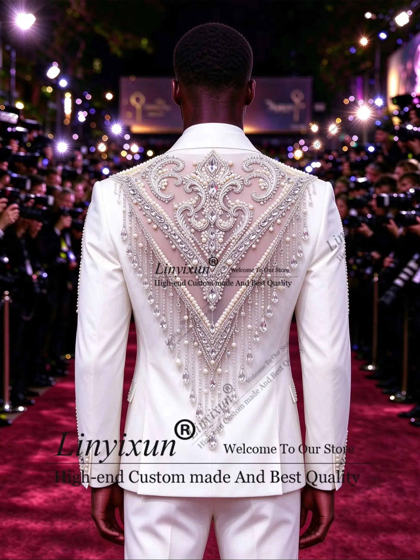 Unique designer style Rhinestones Men Suits 2 Piece Male Prom Blazer Customized Diamond Ropa hombre Outfit  Groom Wedding Tuxedo