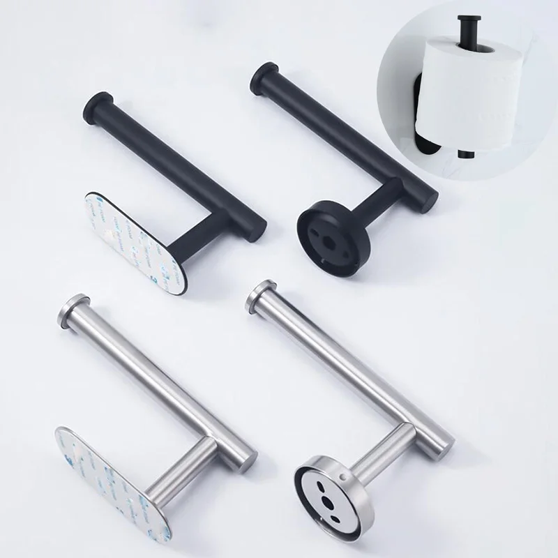 Self-Adhesive Stainless Steel Toilet Roll Paper Holder Organizers Punch-Free Towel Rack Wall Mount Toilet Tissue Accessories