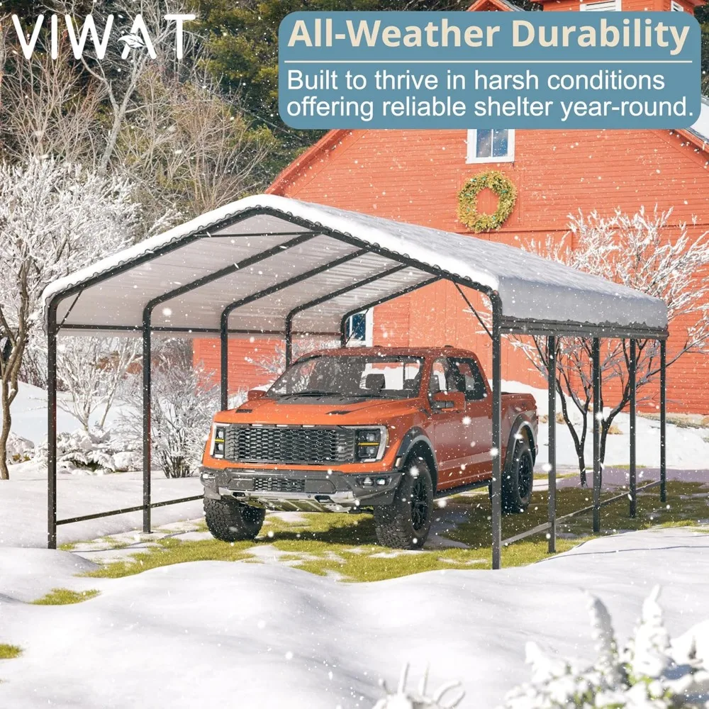 12X20 Ft Metalen Carport Met Verbeterde Basis Buiten Zware Garage Gegalvaniseerd Autoschuilplaats Voor Pick-Up, Boot, Auto En Tractoren