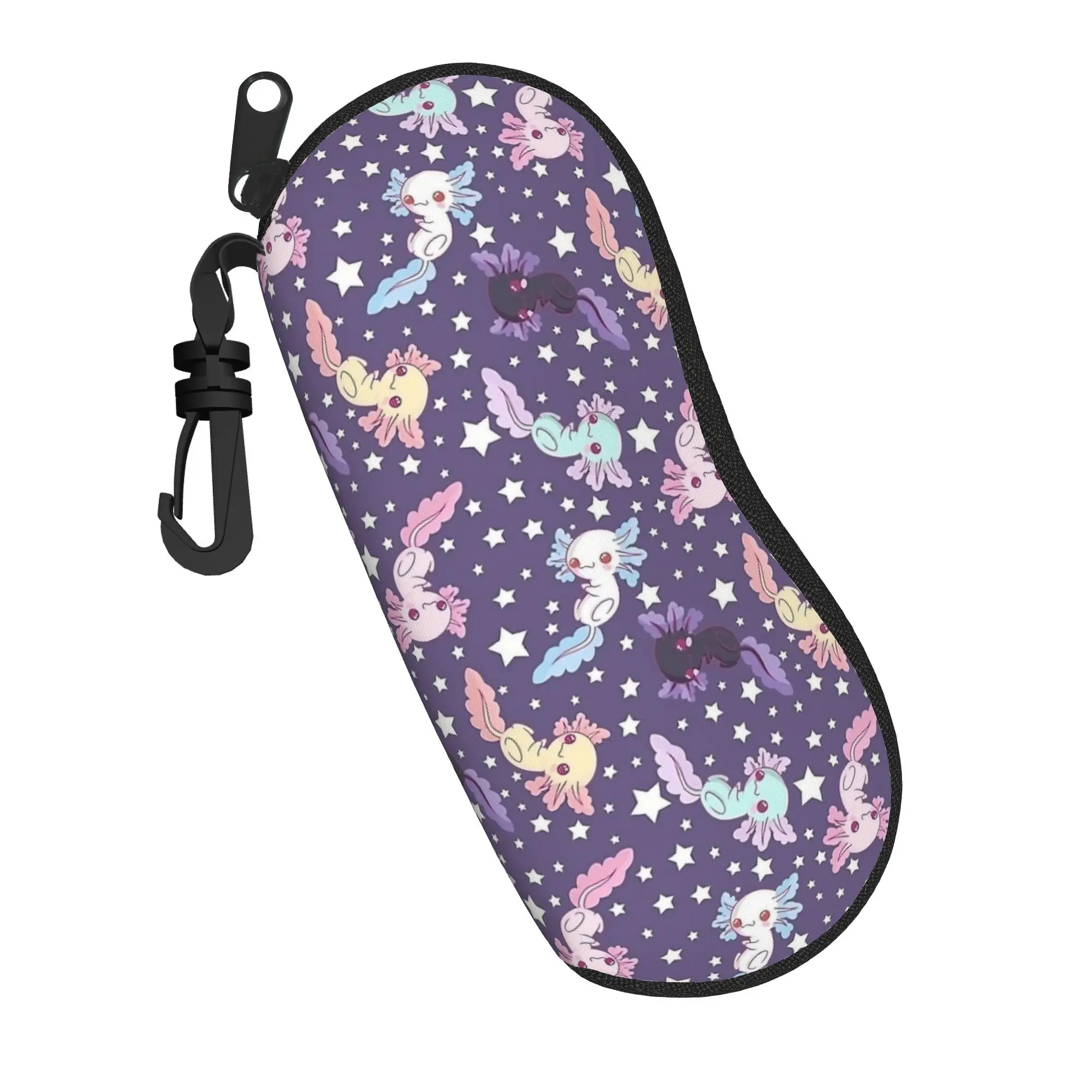 Kawaii Axolotl Mexican Salamander Brillenetui mit Aufdruck und Reißverschluss, lila, Kawaii-Leseetui, Anti-Druck-Etui für Augenkontakte