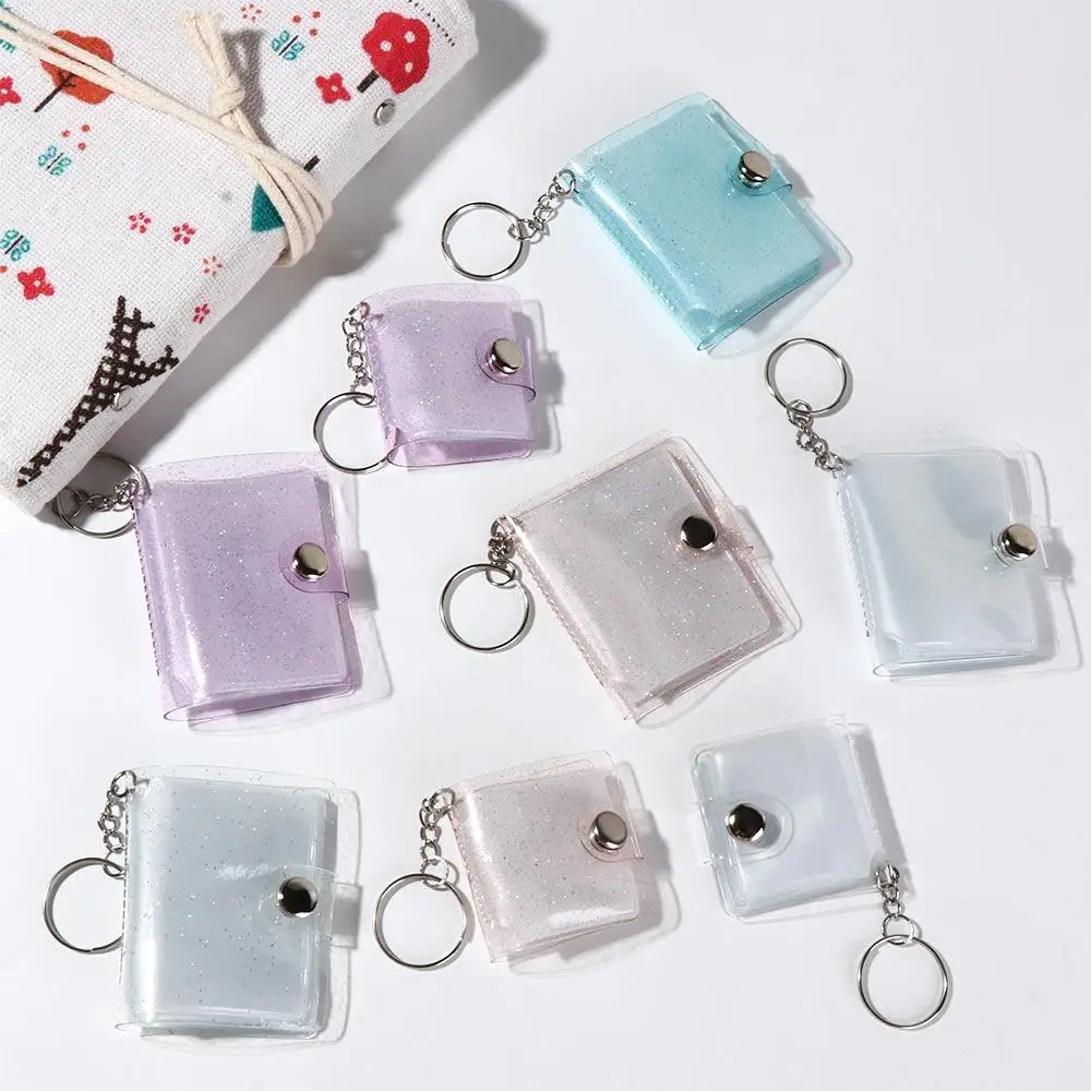 Mini Photo Album Keyring Women 2 Inch Storage Photo Card Holder Portable Pocket PVC Album with Keychain