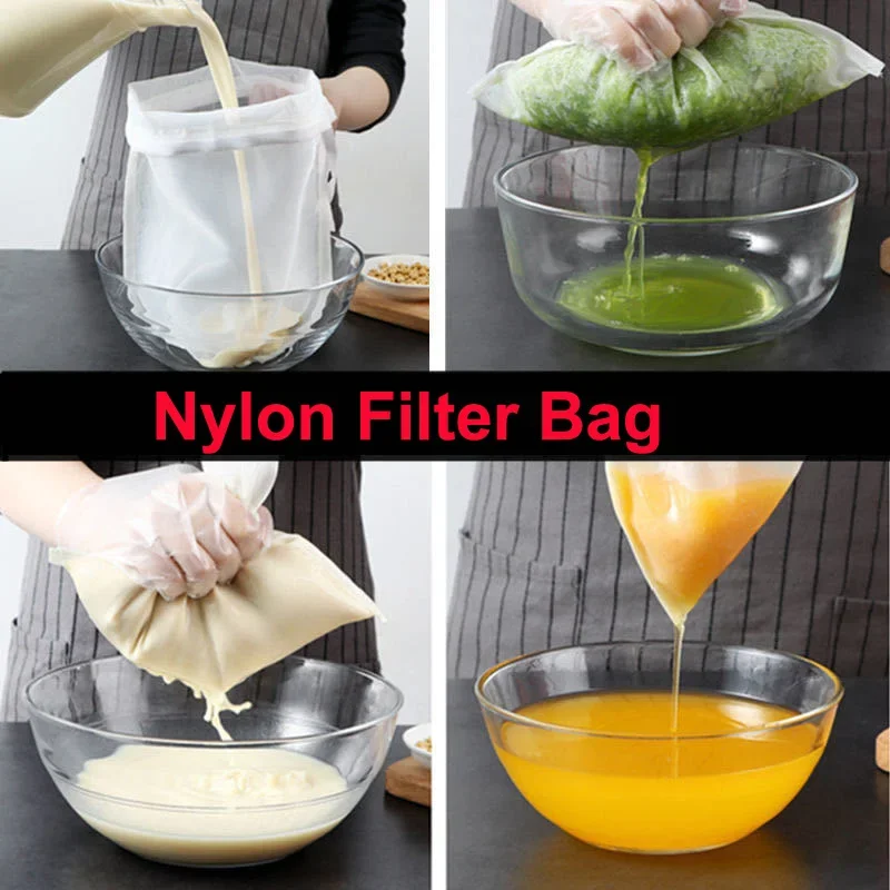 Food Grade Soy Milk Wine Nylon Filter Bag Net 100 Mesh Tea Beer Coffee Oil Reusable Filter Fabric Bags Kitchen Filter Fabric Bag