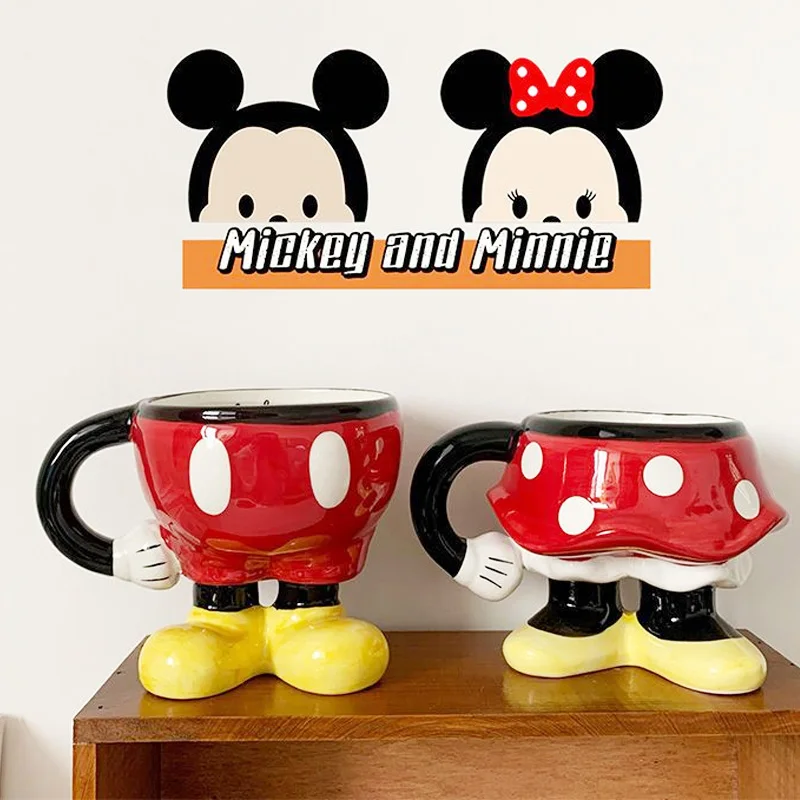 Disney Anime Mickey Mouse and Donald Duck Action Figure Toys Ceramic Mug Funny Creative Minnie Mouse Cup Christmas Gift For Kids