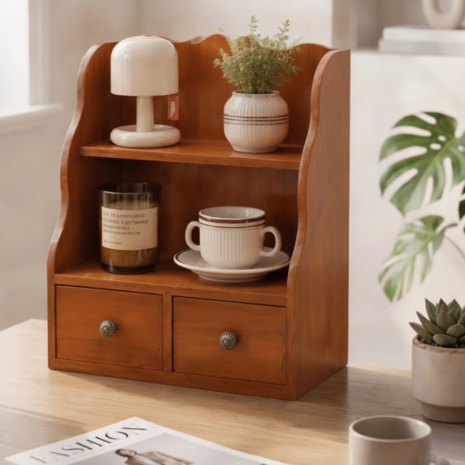 Desktop Storage Cabinet Shabby Chic Desk Organizer with Drawers Desktop Organizer with Shelves Rustic for Dresser, Bedside Table