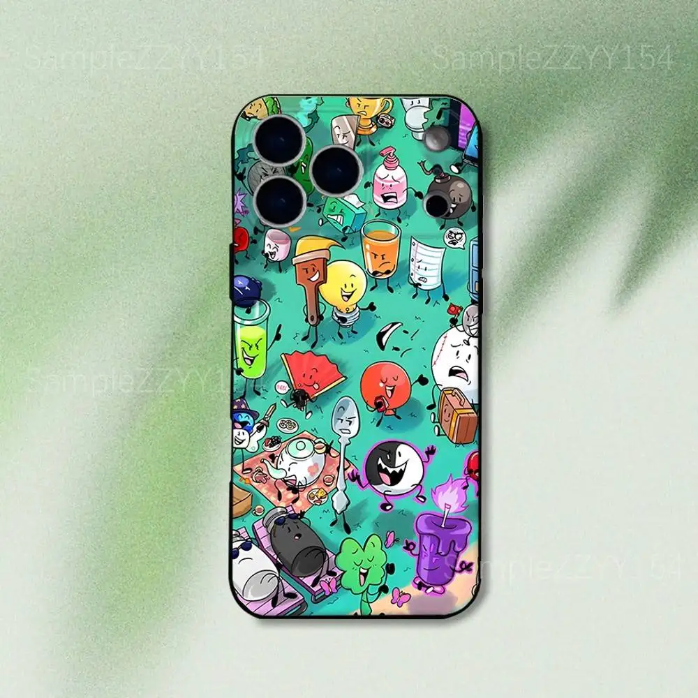 حافظة هاتف Battle For Dream Island لهاتف iPhone 17,16,15,14,13,12,Pro,Max,Plus,E,SE4,Air,Mini Black Soft Funda