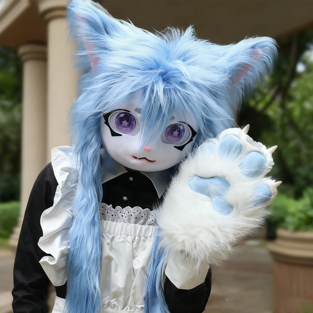 Complete Kigurumi Furry Animal Head Costume Halloween - Kawaii Lolita Style Cat Ear Plush Wearable Cosplay Mask Set
