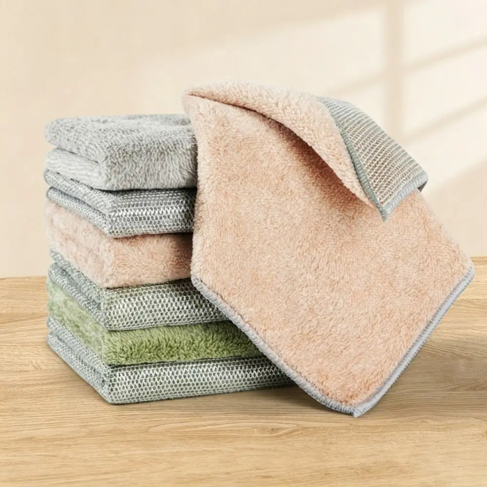 3Pcs Portable Silver Thread Dish Cloth Double Sided Washable Dish Rag Remove Oil Reusable Pot Pan Scrubber Kitchen Supplies