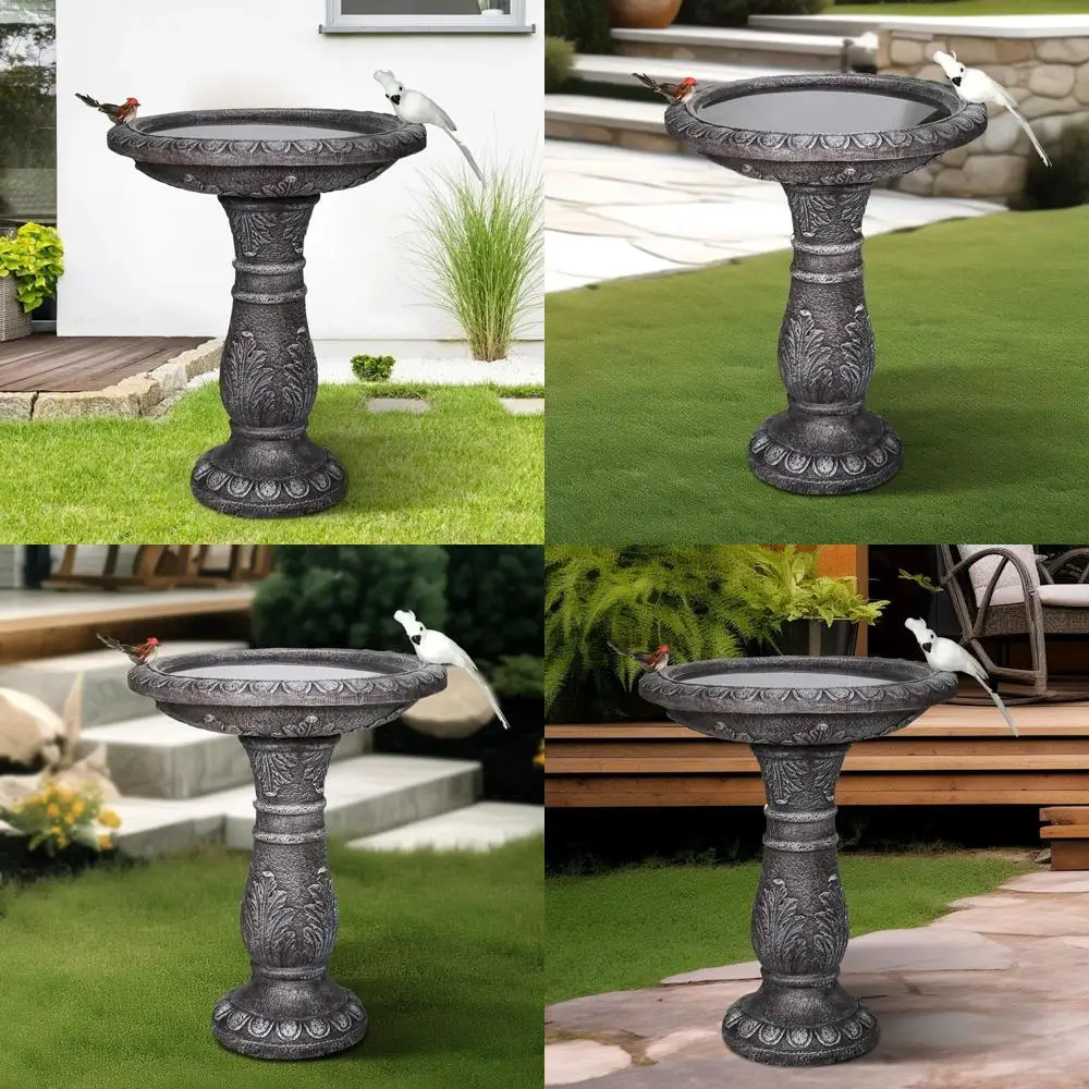 

«Садовая декоративная уличная ванна для птиц, высота 24,4 дюйма и ширина 20 дюймов, классический стиль для патио или двора»