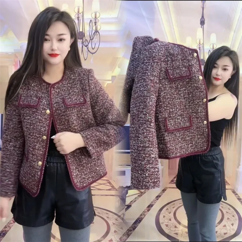 

2025Весна-Осень Новое пальто Женская высококачественная маленькая куртка с ароматом Женская модная короткая верхняя одежда Темперамент Джокер Верхняя одежда Топ