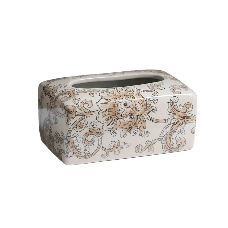 

Chinese style ink blue and white high-end ceramic tissue box, living room dining table retro French paper box