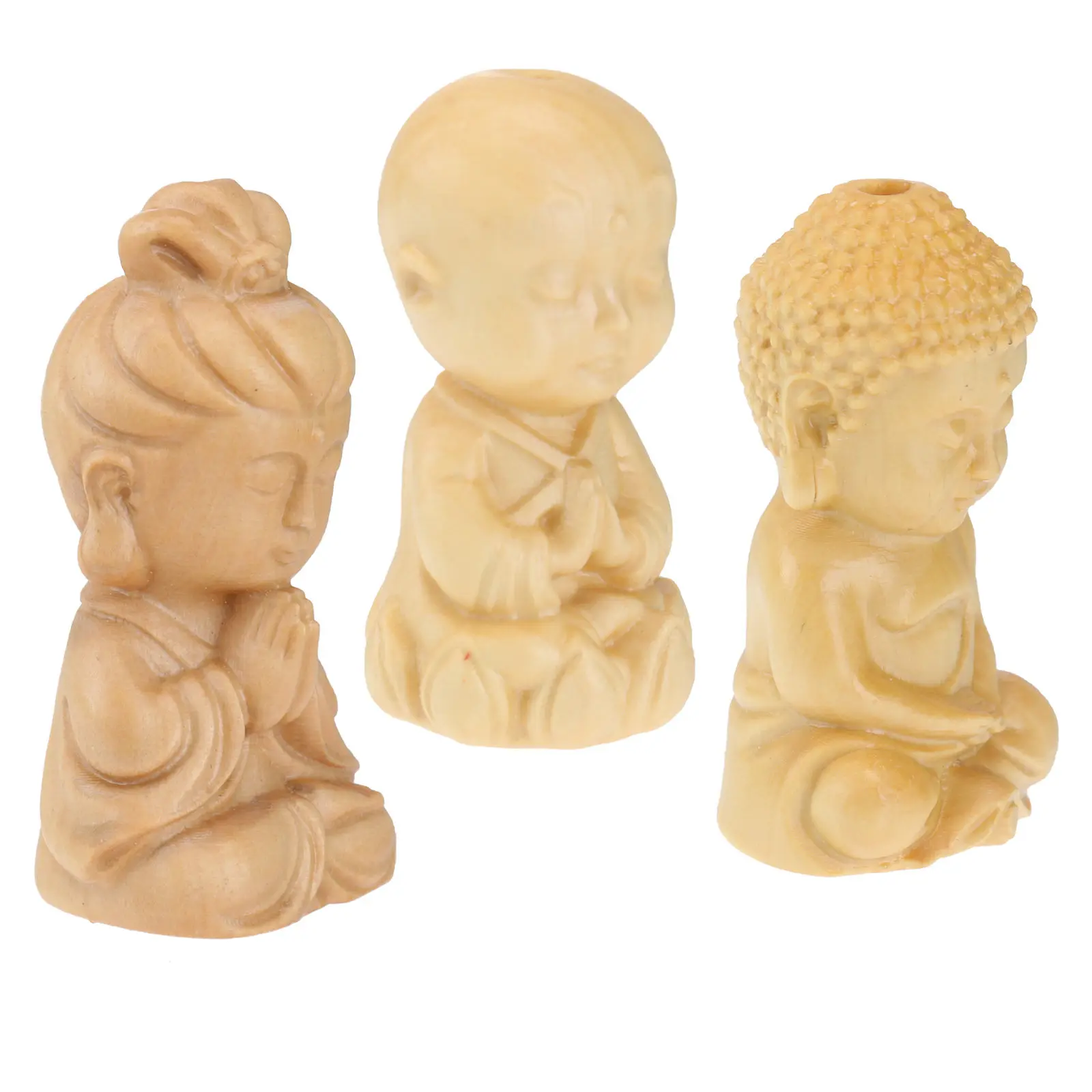 3Pcs Buddha Decoration Hand Carved Mini Avalokitesvara Statue Set Portable Floral Pot Micro Ornament Zen Home Office Buddhist