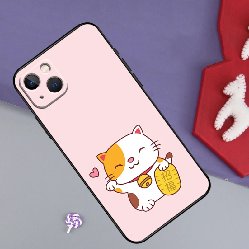 Lucky Cat Maneki Neko Japanese Phone Case For iPhone 16 15 14 11 12 13 Pro Plus X XR XS Max 13 Mini Soft TPU Cover