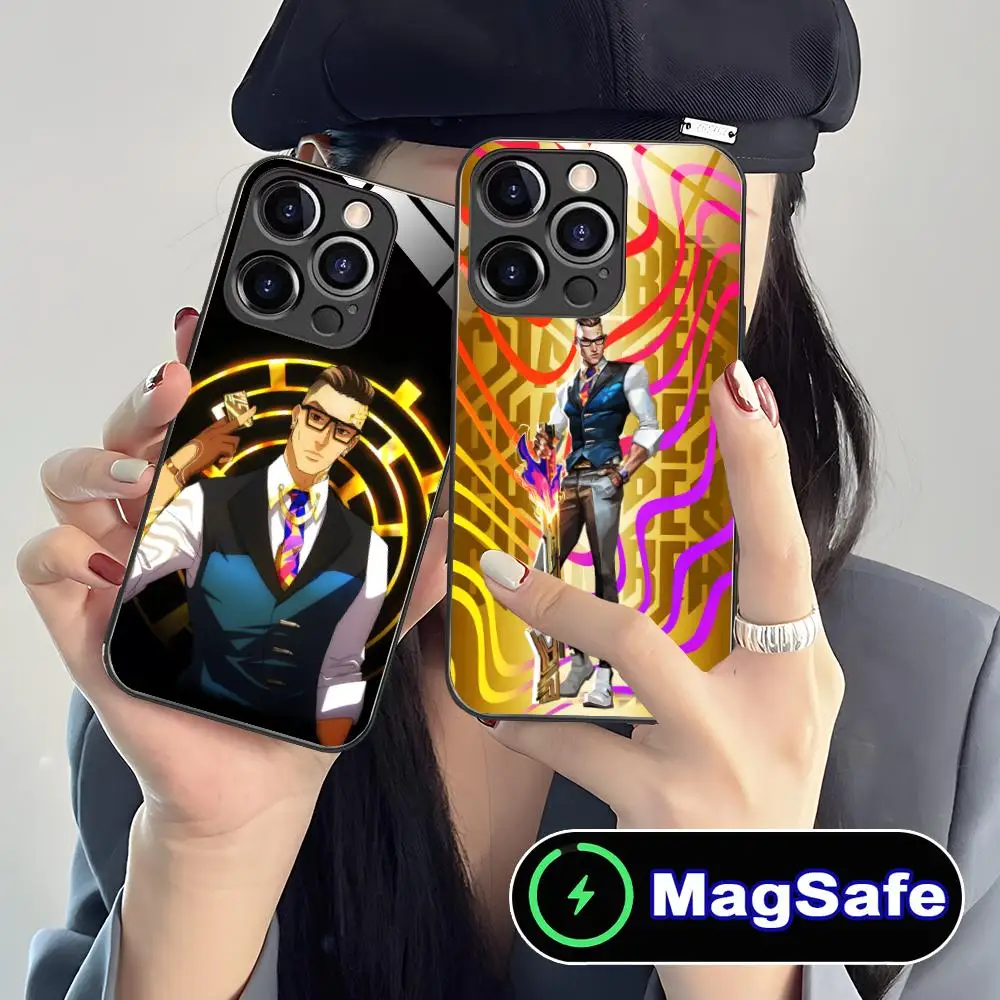 

Valorant Chamber Mobile Phone Case for iPhone 16 15 14 13 12 11 Pro Max Plus Mini MagSafe Glass Colour Protective Luxury Pretty