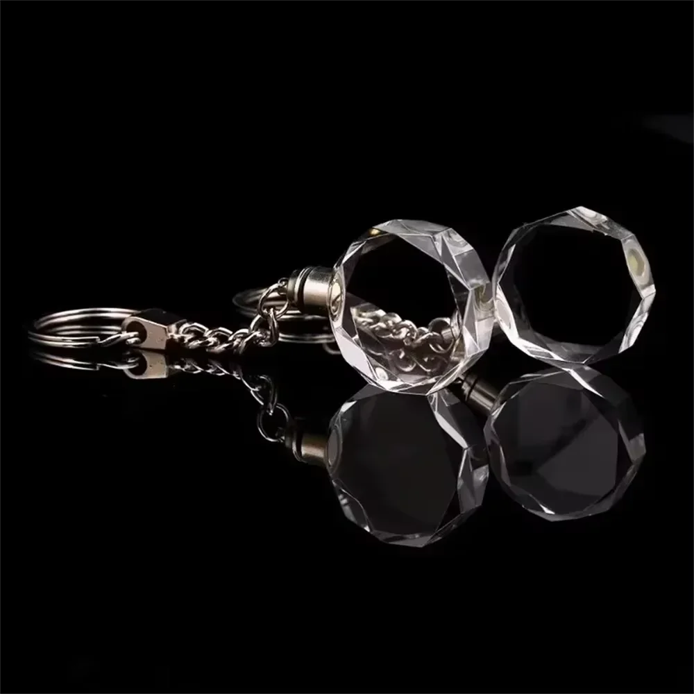 Crystal Keyring with LED Light inside Crystal Blank Key Ring Commemorative Pendant Souvenir for Luminous Interior Accessories