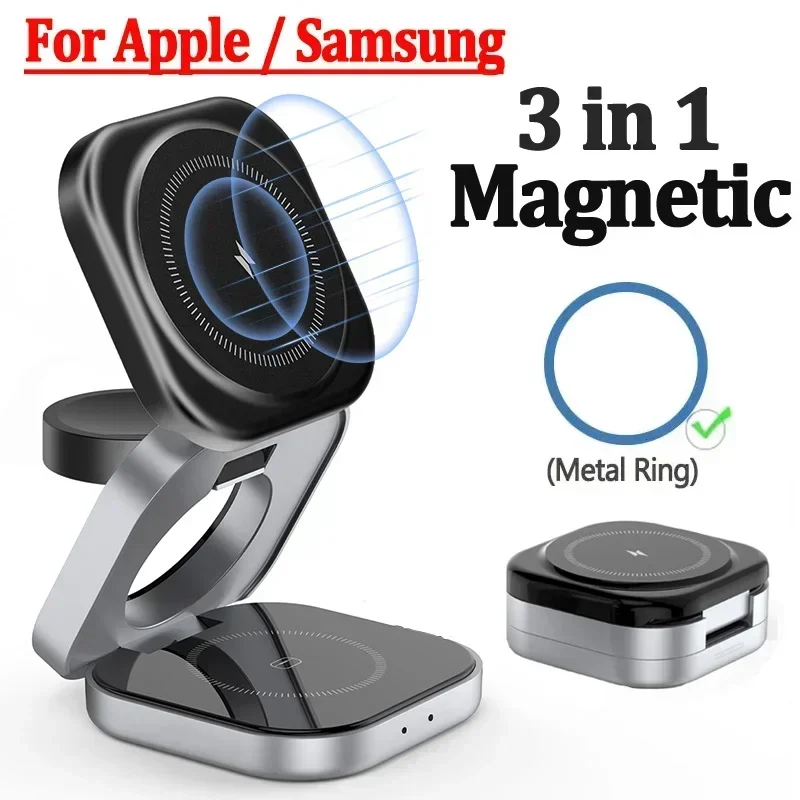 3 In 1 Magnetic Wireless Charger Stand Pad Magnet Fast Charging Station For Magsafe iPhone 16 15 Samsung Galaxy Apple Watch 1-9