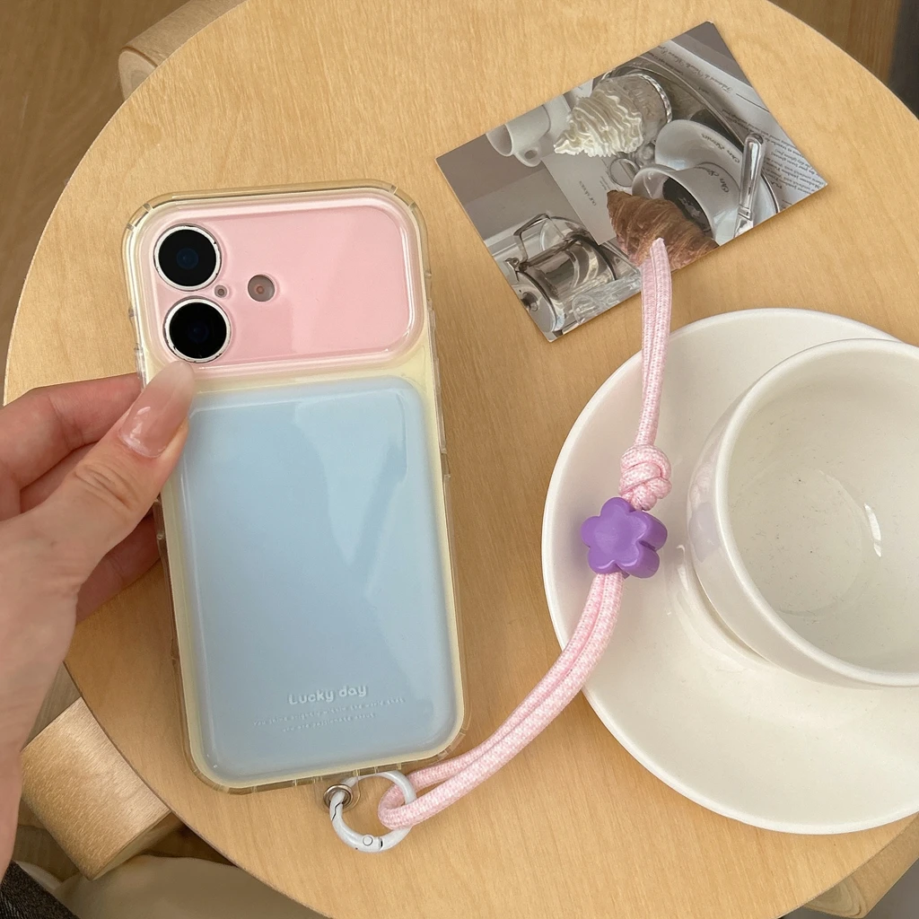 Korean Sweet Style Candy Color Collision Flowers Bead Braided Lanyard Shock Proof Phone Cover Case for iPhone 17 16 15 Pro Max view 2