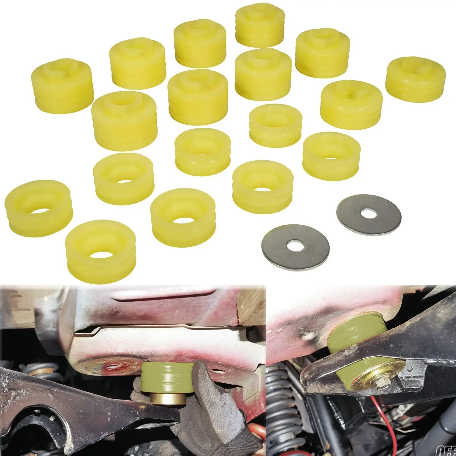 

KF04050BK Body Mount Bushing Kit for Ford F250 F350 1999-2017 2WD 4WD Polyurethane Body Mounts Yellow/black