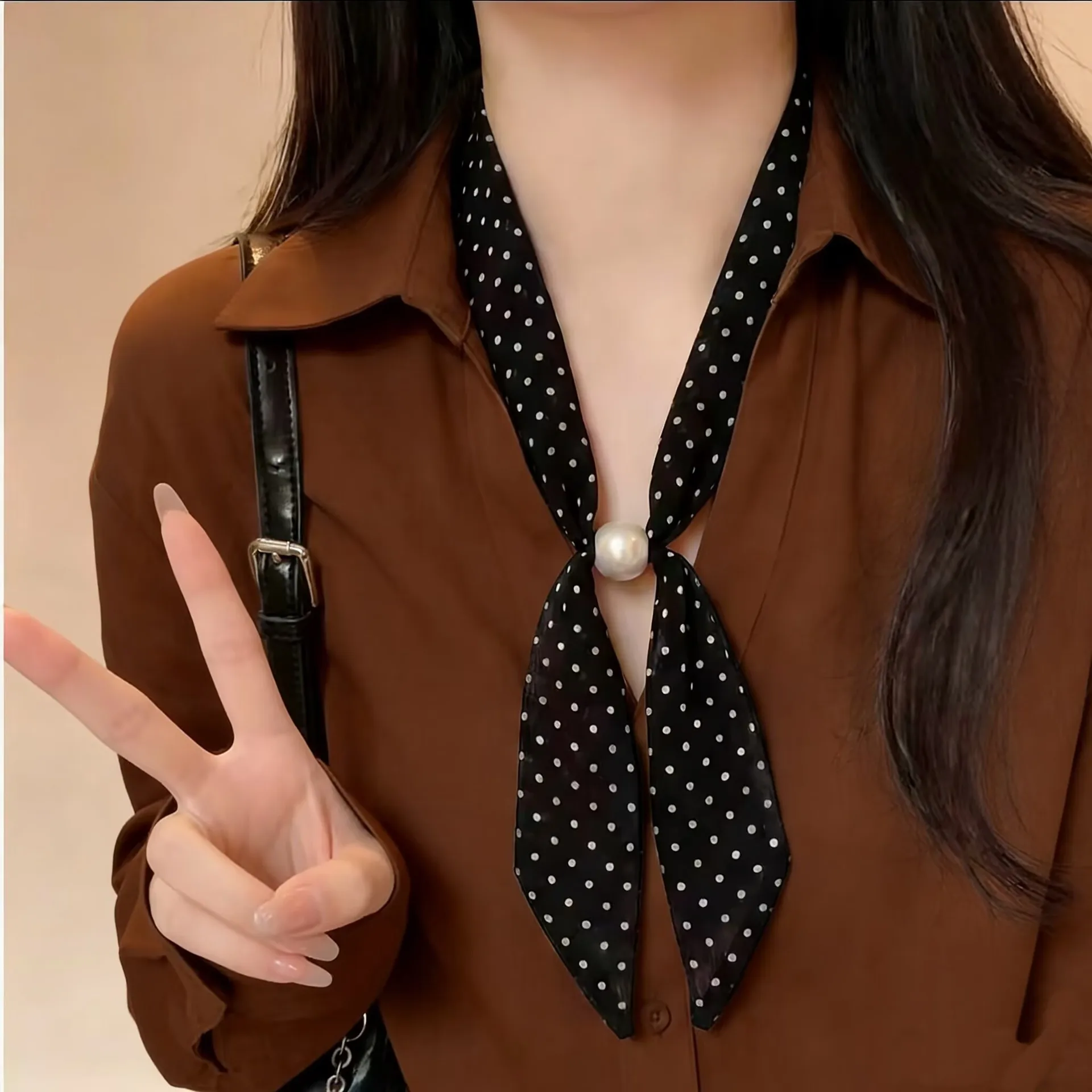 

New Spring Retro Single Bead Silk Scarf - Korean Fashion Satin Versatile Outdoor Travel & Photography Wrap for Women