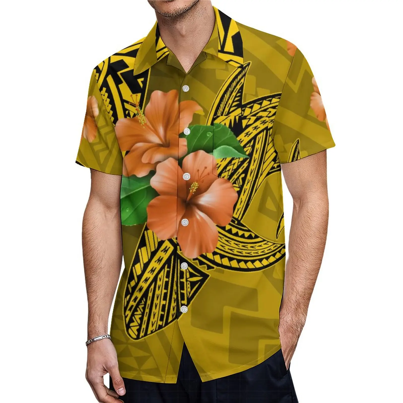 Hawaiian Men'S Beach Shirt Custom Short Sleeve Women'S Loose Dress Polynesian Mumu Samoan Couple Suit