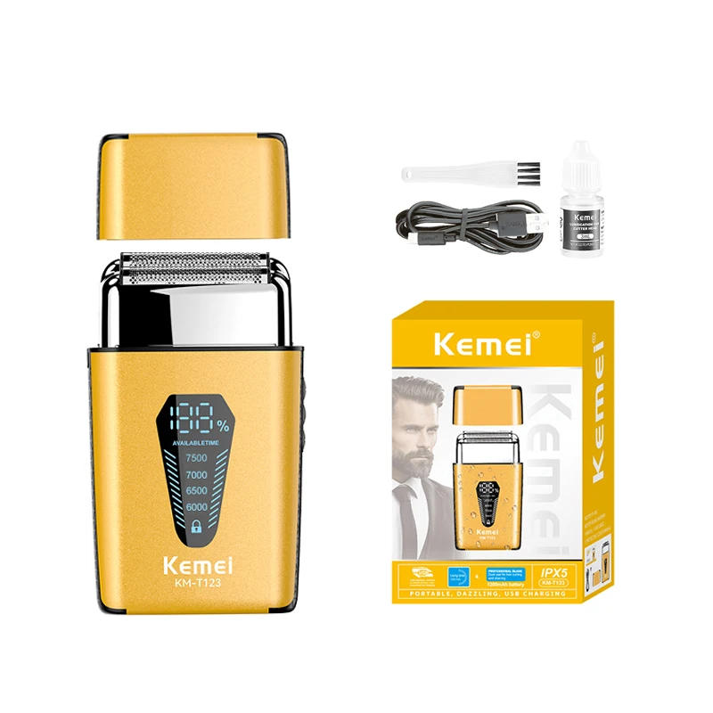 Kemei T123 Electric Shaver For Men Professional Waterproof Beard Trimmer USB Fast Charging Shaver Machine Digital Display Razor