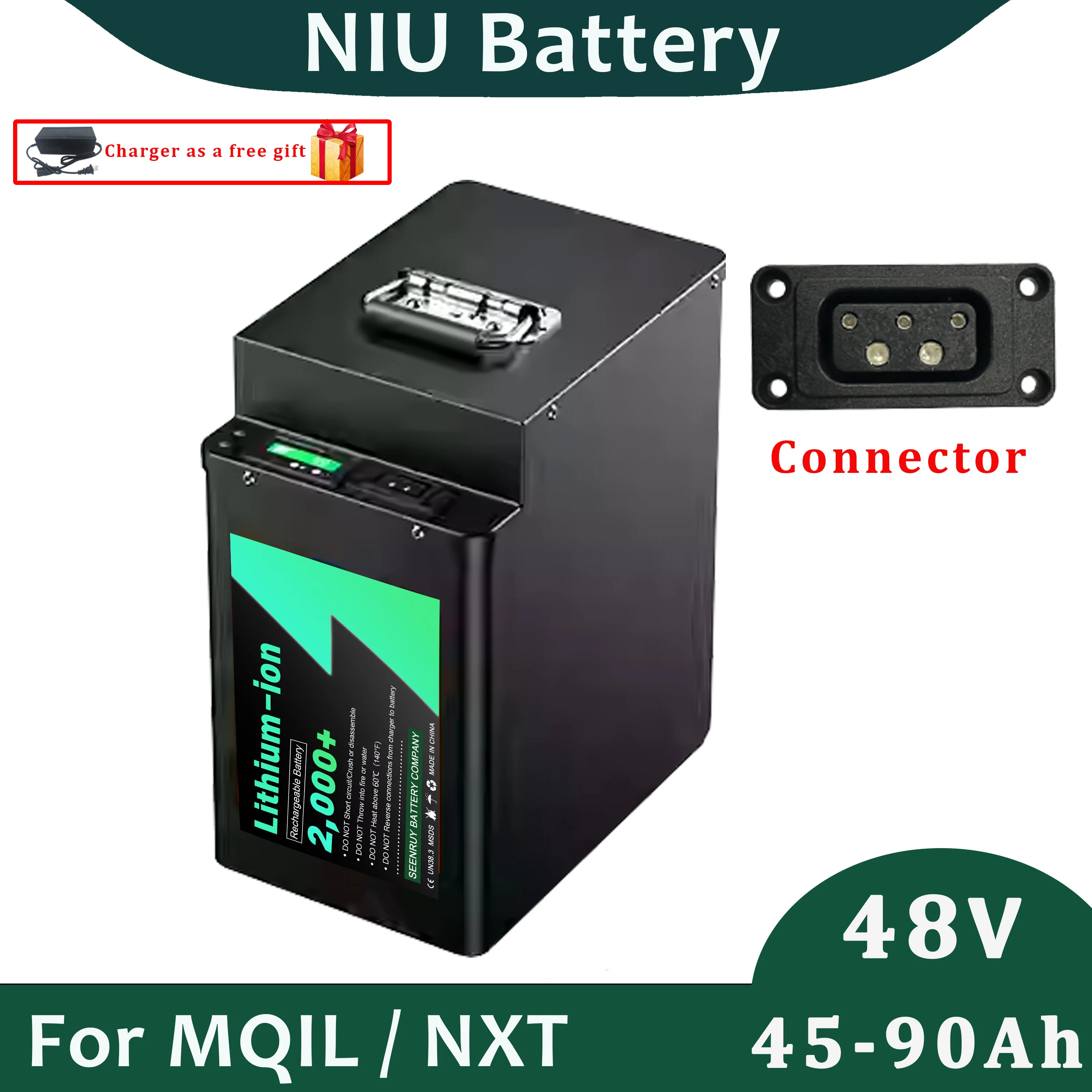 

Литий-ионный аккумулятор NIU 48 В 45 Ач 53 Ач 68 Ач 95 Ач для мотоцикла MQIL NXT с зарядным устройством 10 А