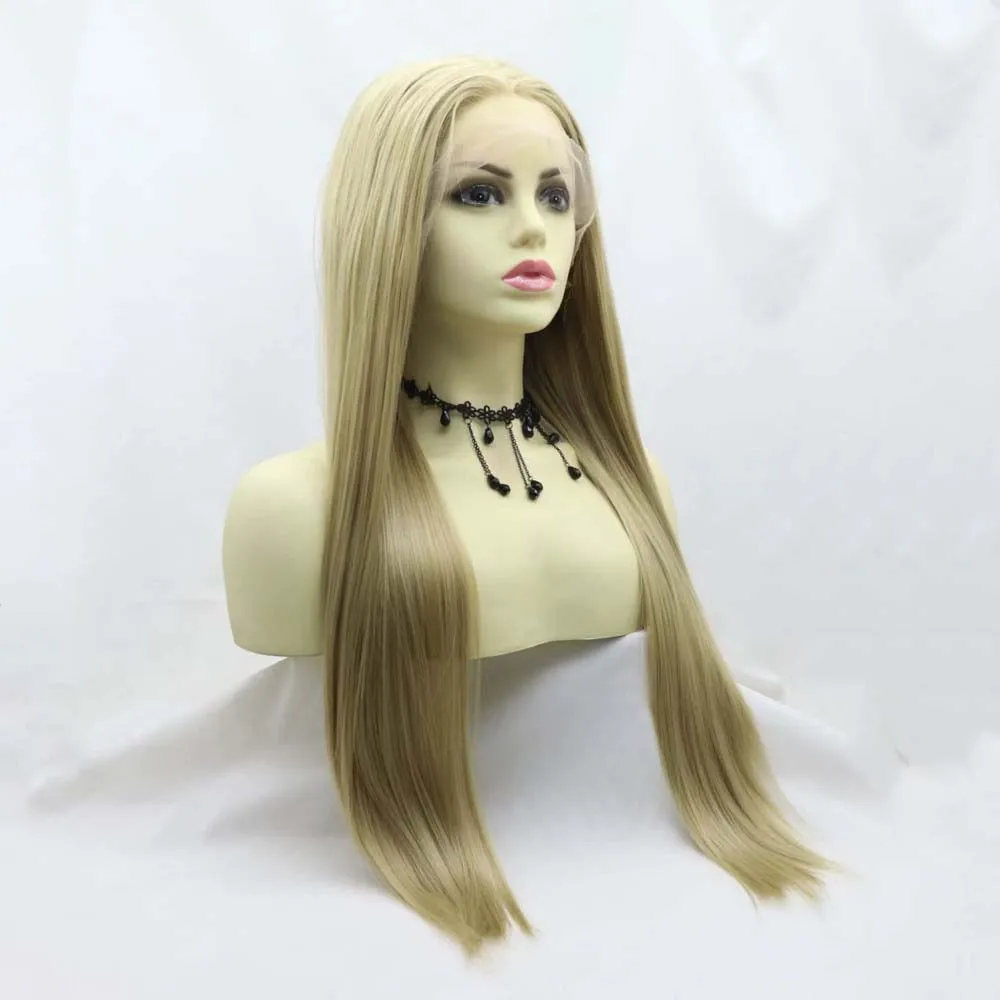 

Синтетический парик Sylvia с кружевной передней частью, длинный, шелковистый, прямой, из термостойкого волокна, для женщин