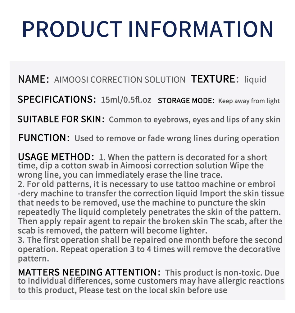 AIMOOSI Tattoo-Pigment-Bleichmittel 15ml In-Time PMU Korrekturflüssigkeit für Augenbrauen Lippen Eyeliner Fehlerkorrektur – Detail 10