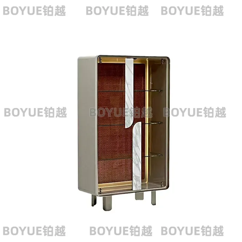 Italian Style Solid Wood Wine Cabinet Luxury Glass Display Storage for Villa Home High End Occasion Furniture Customizable