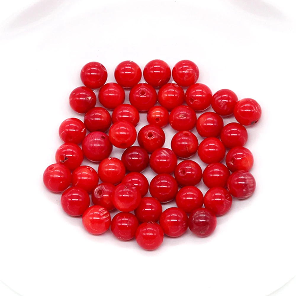 10pcs Red Coral Stone Round Ball Shape Half Hole Beads for Jewelry Making DIY Earring Natural Sea Bamboo Gem Jewelry Accessories