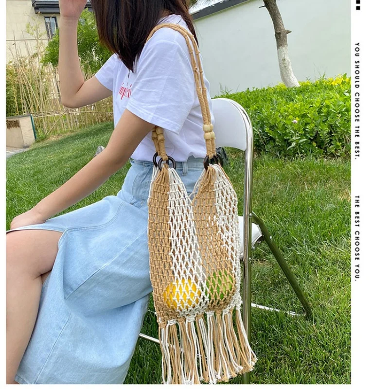 

Handmade Cotton Woven Knitted Tassel Crossbody Bag Vintage Shoulder Messenger Bag Female Fashion Beach Summer Handbags 2026 bag