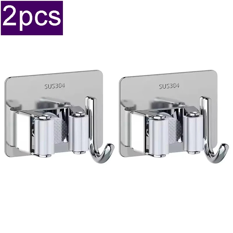 Mopp-Clip-Halter aus Edelstahl 304, für Badezimmer, stanzfrei, Mopp, Besen, Pinsel, Hängeregal, starker klebriger Haken, Wand-Organizer, Regal