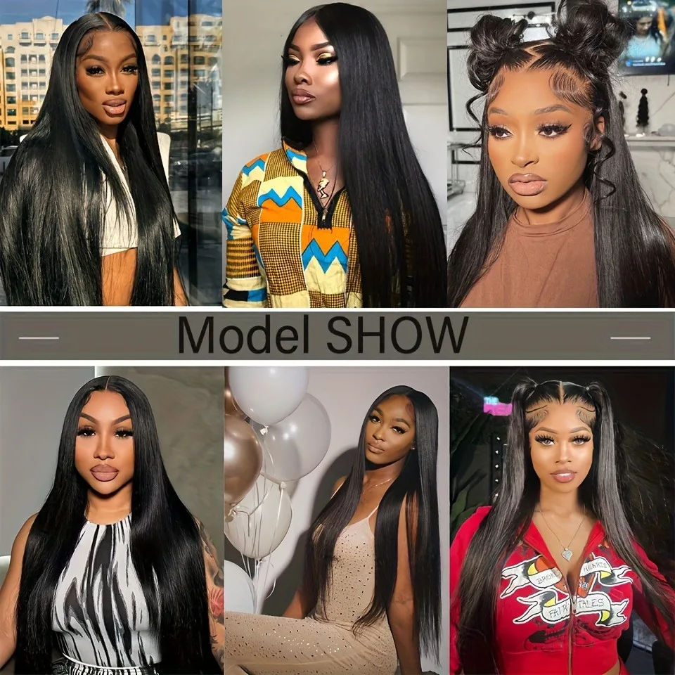 13x4 Lace Front Wig Human Hair 200% Density Straight Pre-Plucked HD Transparent Lace Frontal Wig with Natural Black Color