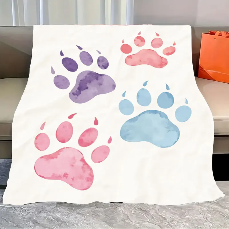 

1pc Flannel Blanket Colorful Paw Print Fleece Blanket for Cozy Home Decor