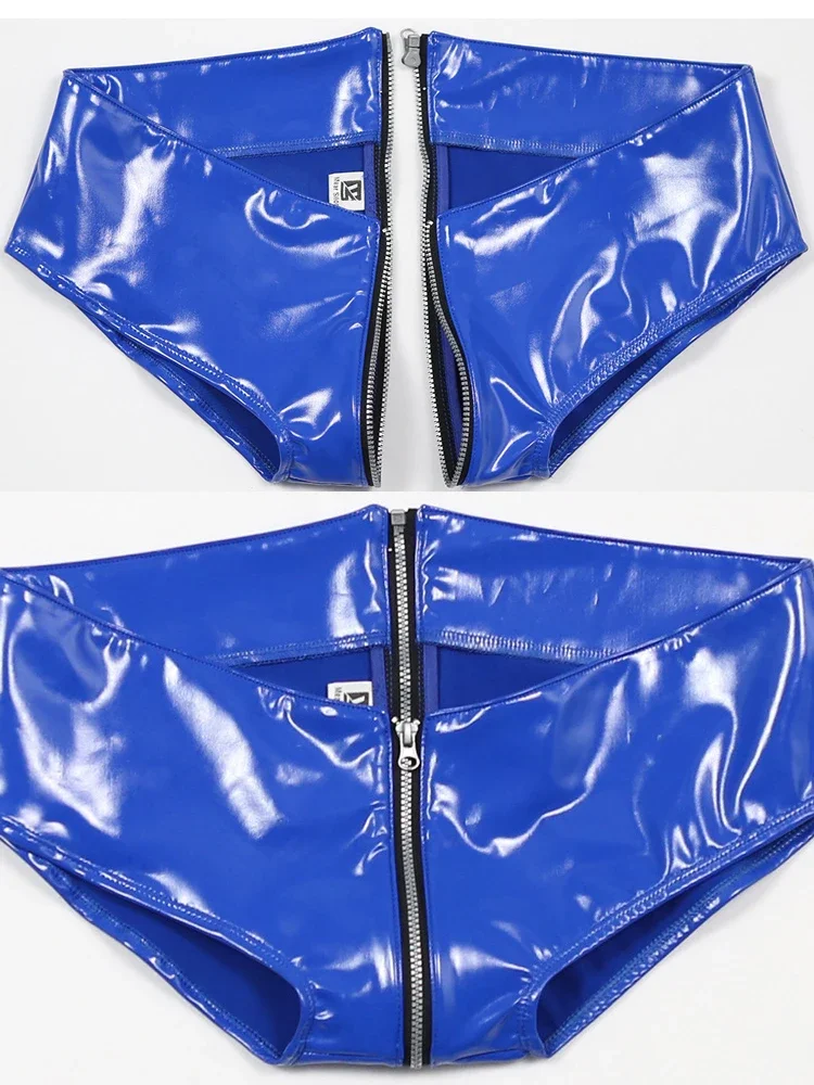 Plus Size Women PU Hot Short Low Waist Wet Look PVC Shorts Shiny PU Leather Hot Pants Zipper Crotch Short Jeans Short