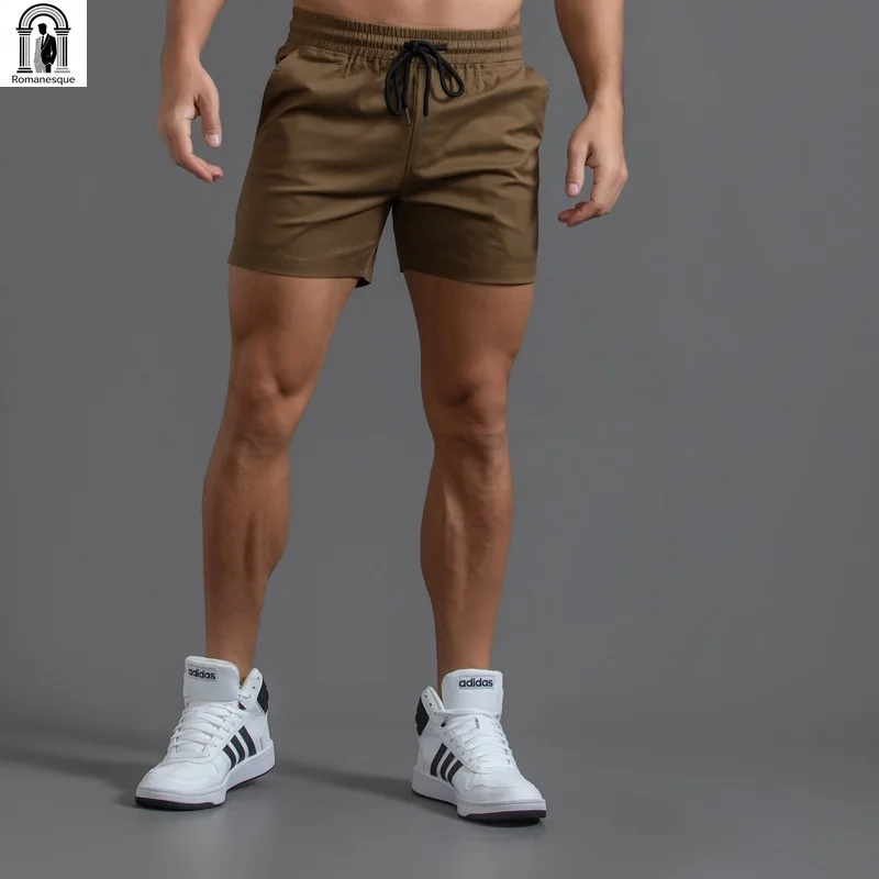 

Men's Solid Color Slim Casual Shorts Breathable Running Jogging Shorts Elastic Waist Drawstring Male Summer Beachwear