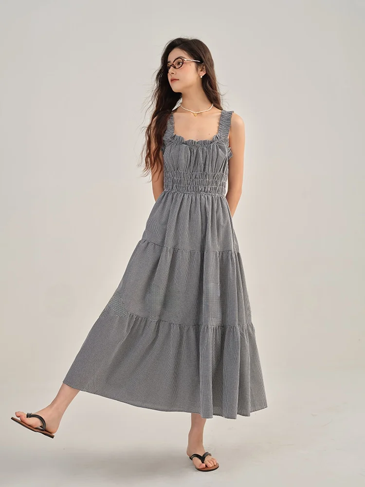 

Gansen Sweet Sle Slimming Midi Dr Women's New High-End oulder Bared Square Collar Dr Polyester Cotton Blend Summer ...