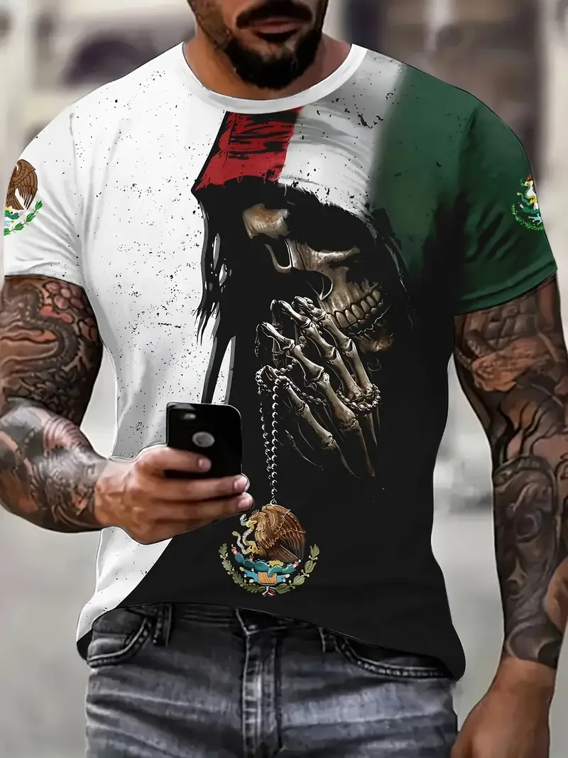 Mexico Vintage Ethnic Pattern Print Men's T Shirt Crew Neck Casual Comfy Tees Tshirts Outdoor Men's Design Oversized Clothing