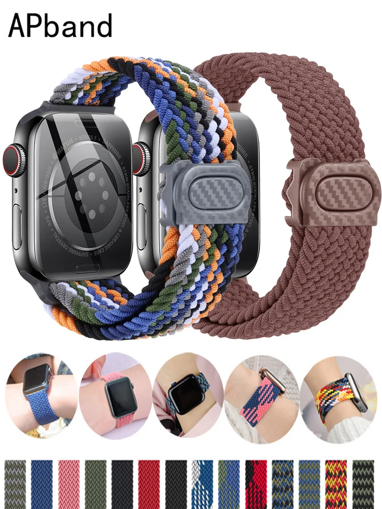 Braided Strap For Apple watch band 44mm 40mm 45mm 41mm 49mm 38mm Elastic Nylon bracelet iWatch series 9 8 7 6 5 se Ultra 2 bands