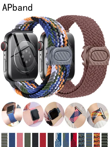Correa trenzada para Apple watch, banda de 44mm, 40mm, 45mm, 41mm, 49mm y 38mm, pulsera de nailon elástico para iWatch series 9, 8, 7, 6, 5 se, Ultra 2