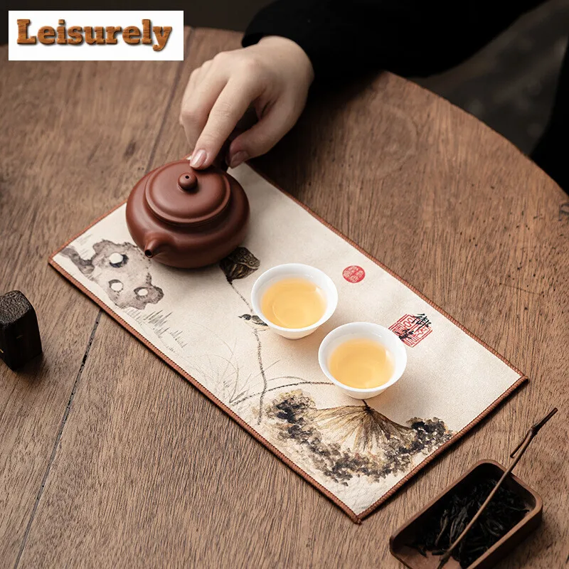 Chinese Painted Thick Rectangular Tea Towel Super Absorbent High-end Tea Set Accessories Table Mats Professional Rag Tea Napkin