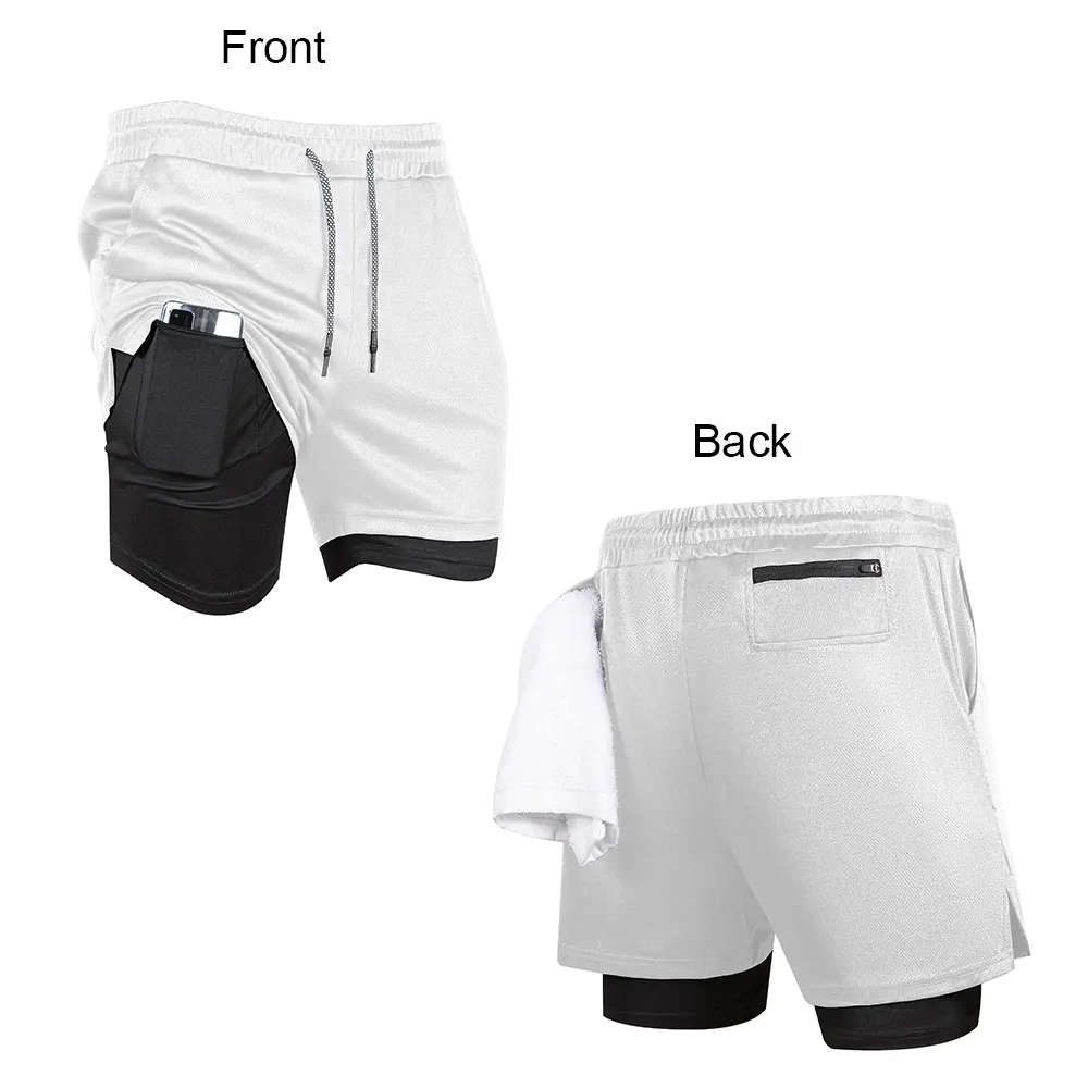 2 in 1 Performance Shorts Men\'s Fitness Gym Workout Summer Soild Color Short Pants Double-deck Quick Dry Jogging Sportswear